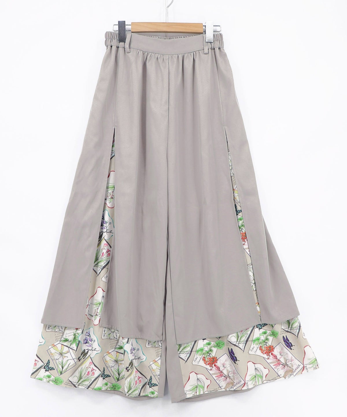 無地×お花図鑑柄 スリット入りワイドパンツ-17