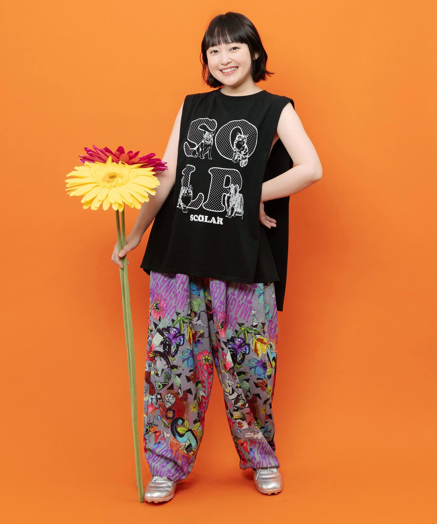 2005/SSシワ加工コットンパンツ 162742：シワ加工 ポップ総柄パンツの通販-ScoLar