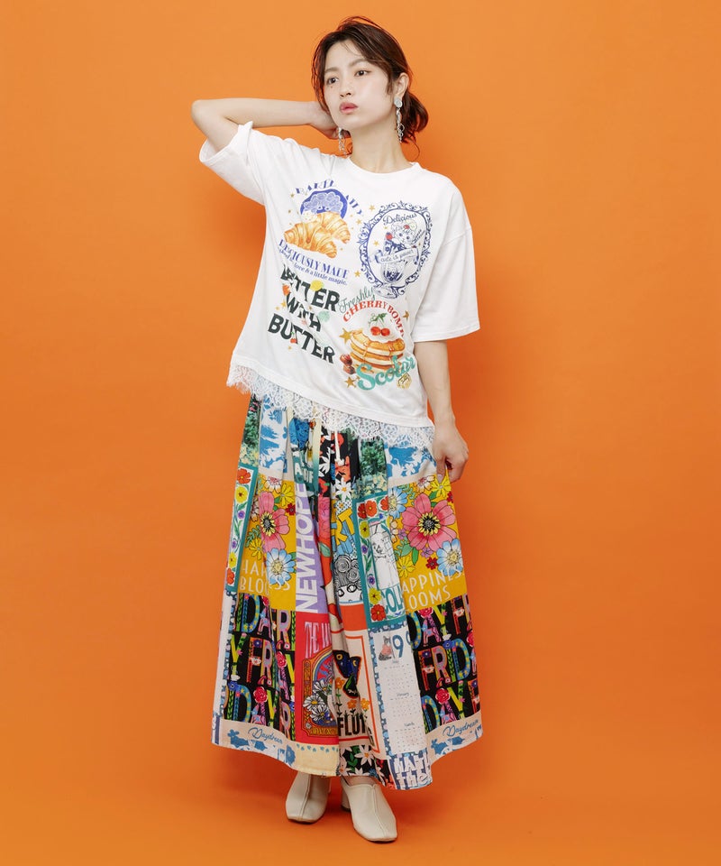いろんなフード柄 裾レースTシャツ-2