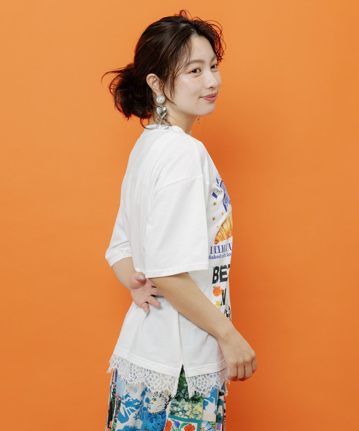 いろんなフード柄 裾レースTシャツ-6