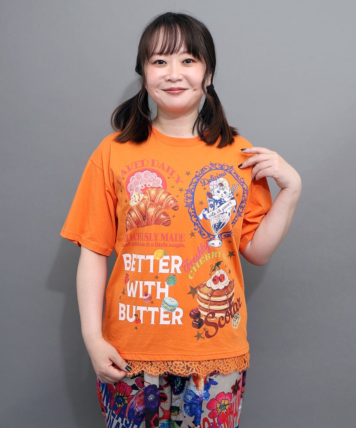 いろんなフード柄 裾レースTシャツ-9