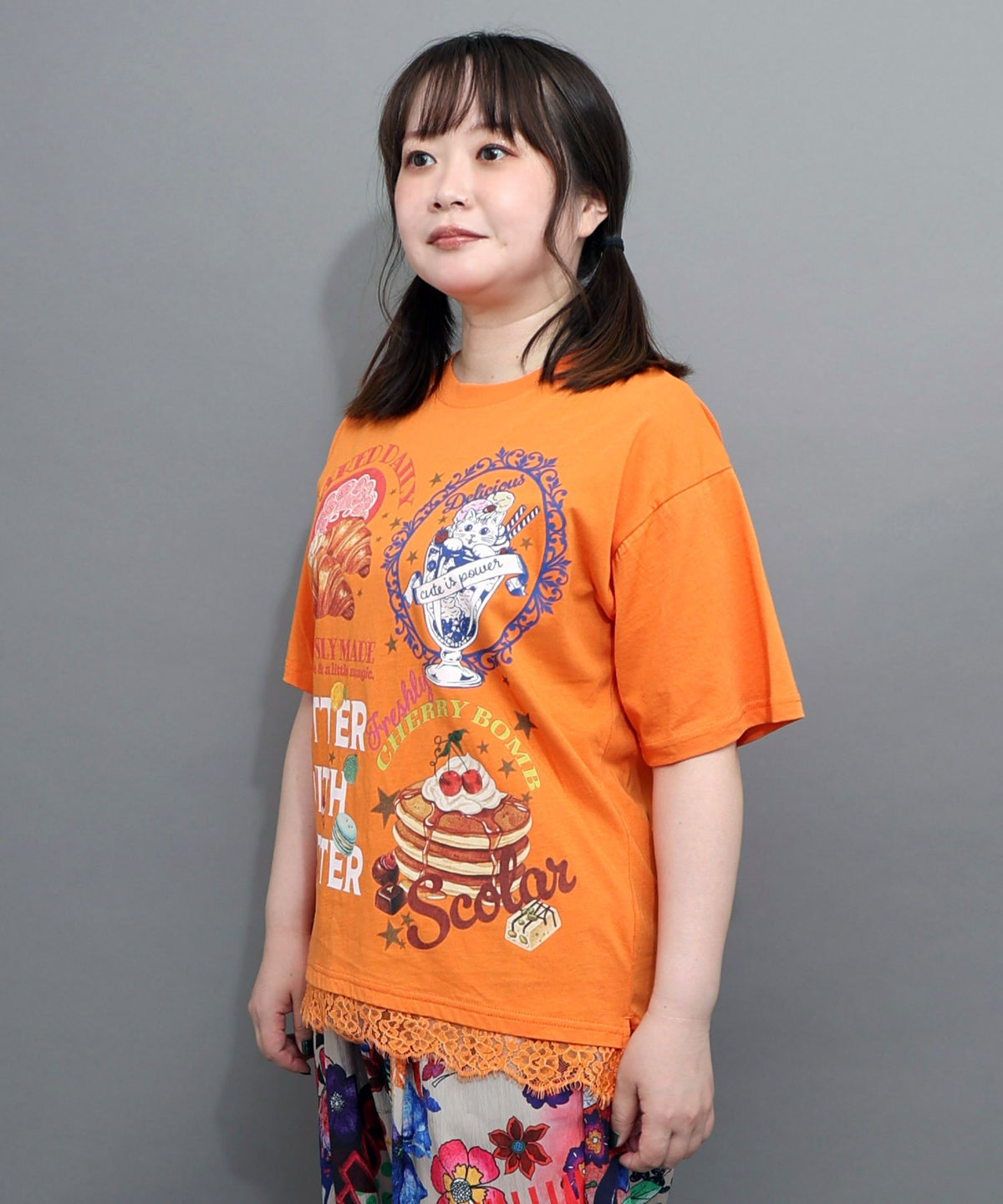 いろんなフード柄 裾レースTシャツ-11