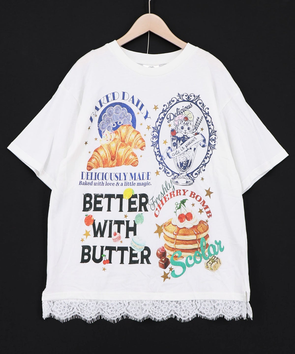 いろんなフード柄 裾レースTシャツ-14