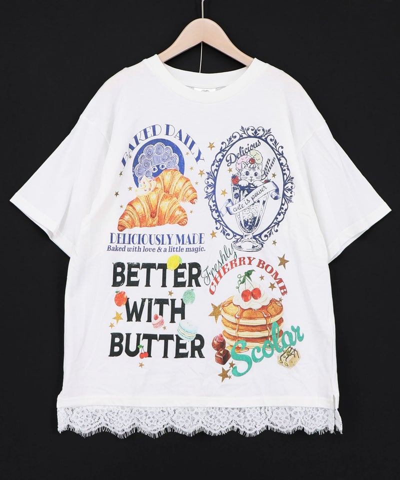 いろんなフード柄 裾レースTシャツ-14
