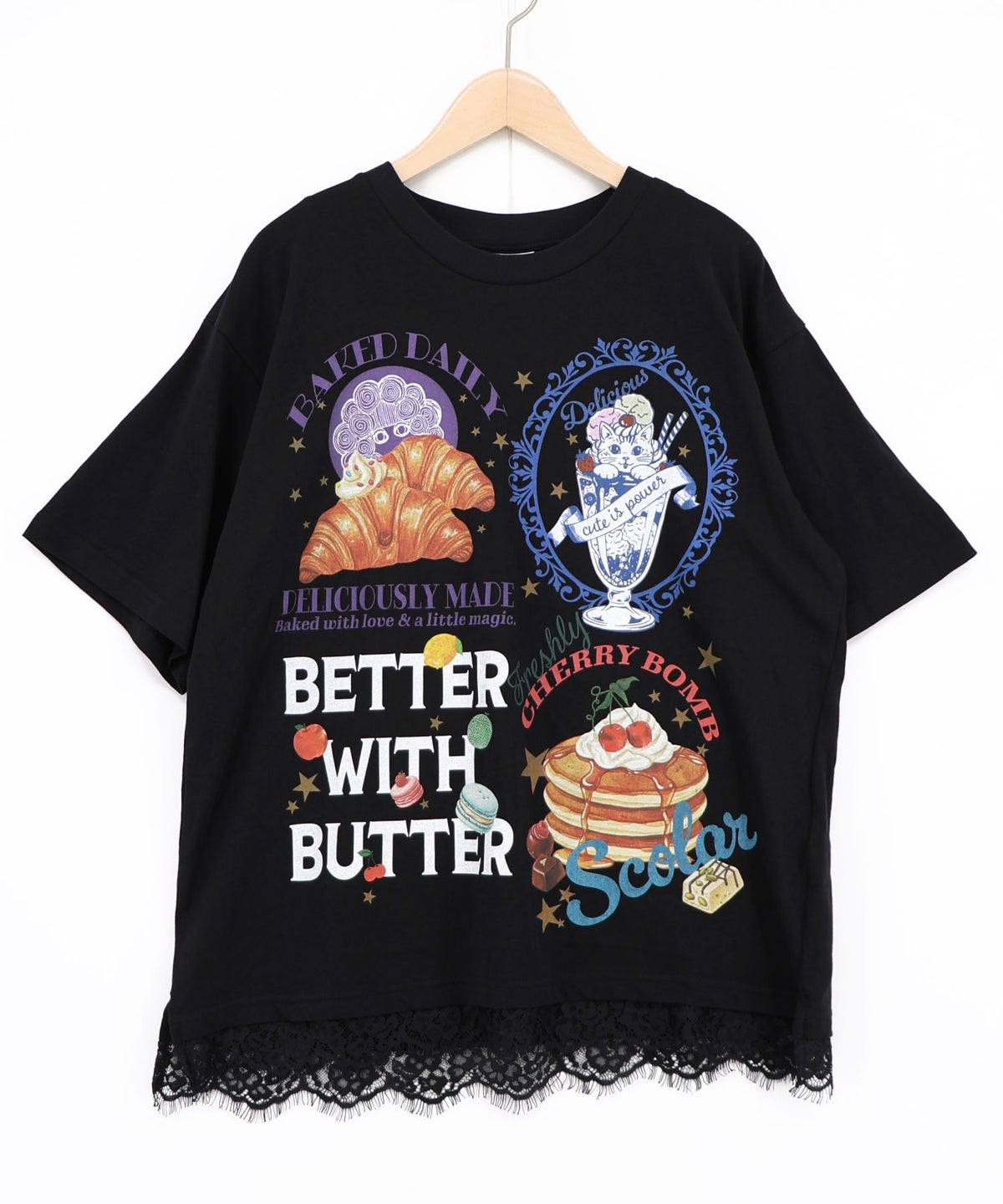 いろんなフード柄 裾レースTシャツ-16
