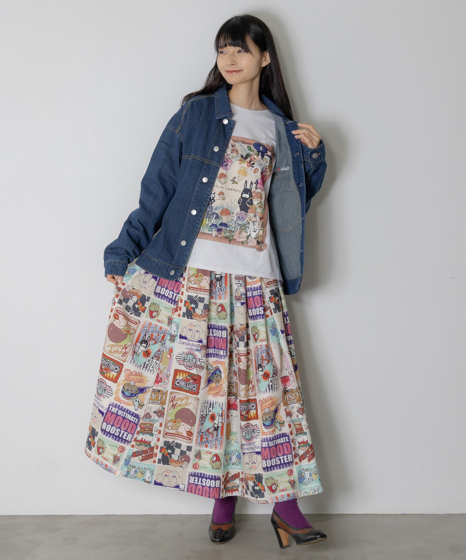 163602：なめこ×ScoLar クラシックダイナー 総柄スカートの通販-ScoLar