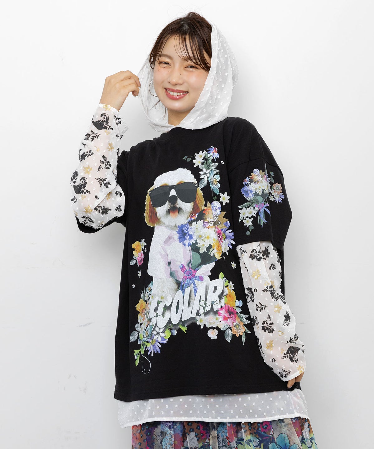 お花＆サングラスシーズーTシャツ-6