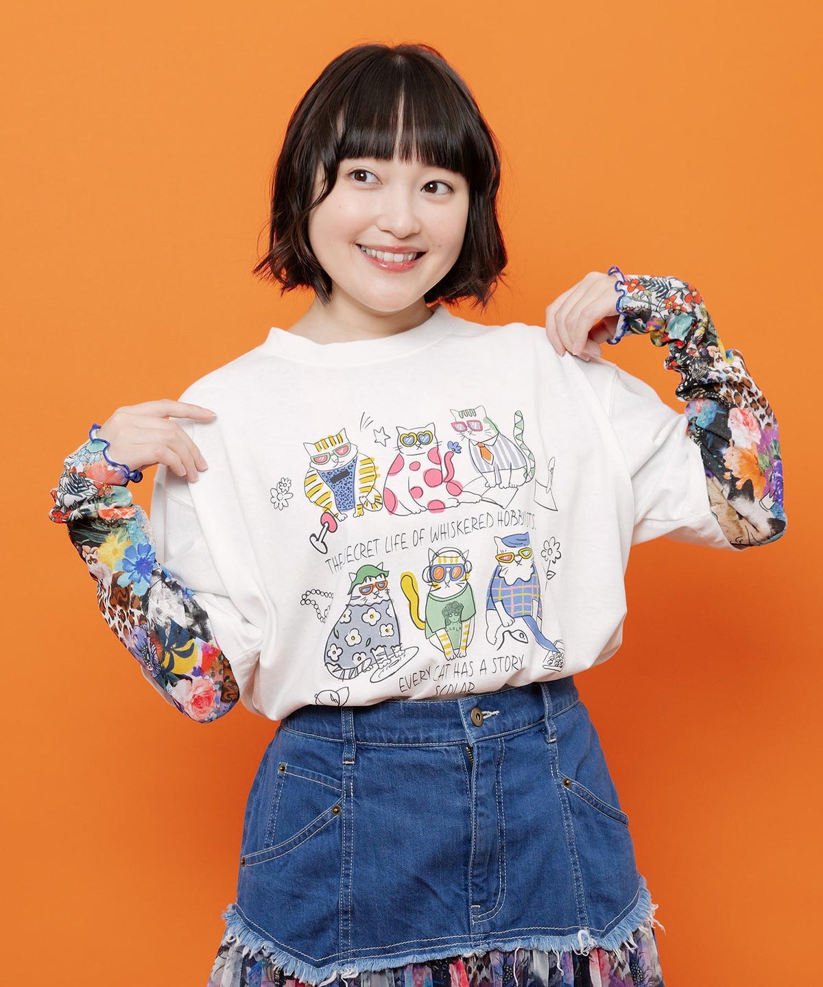 おしゃれネコ柄 接触冷感Tシャツ-1