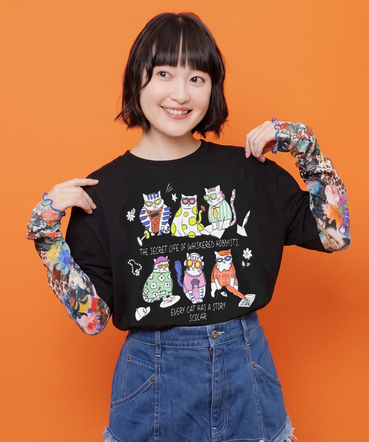 おしゃれネコ柄 接触冷感Tシャツ-1