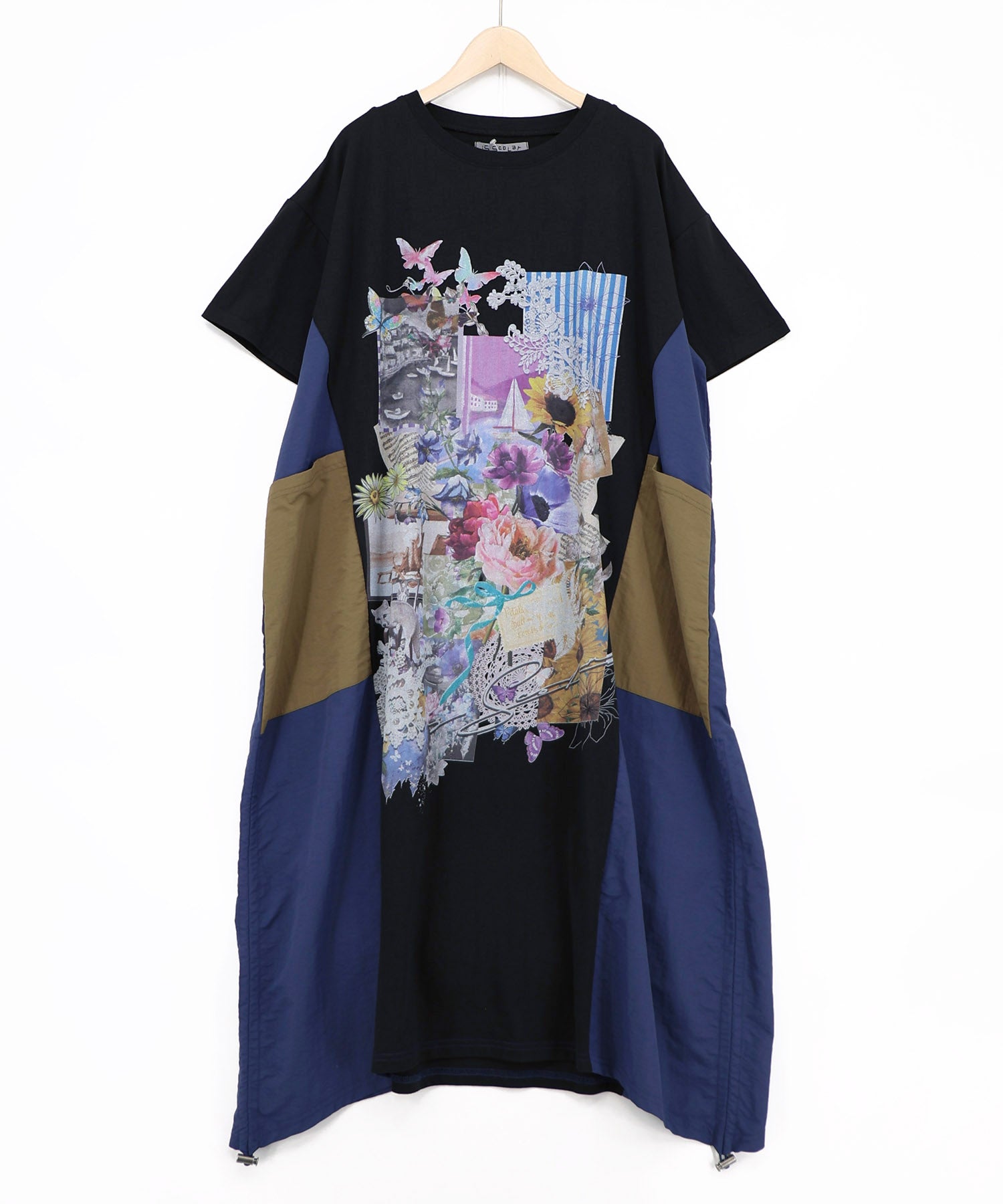 562259：夏の花コラージュ柄 異素材切替ワンピースの通販-ScoLar