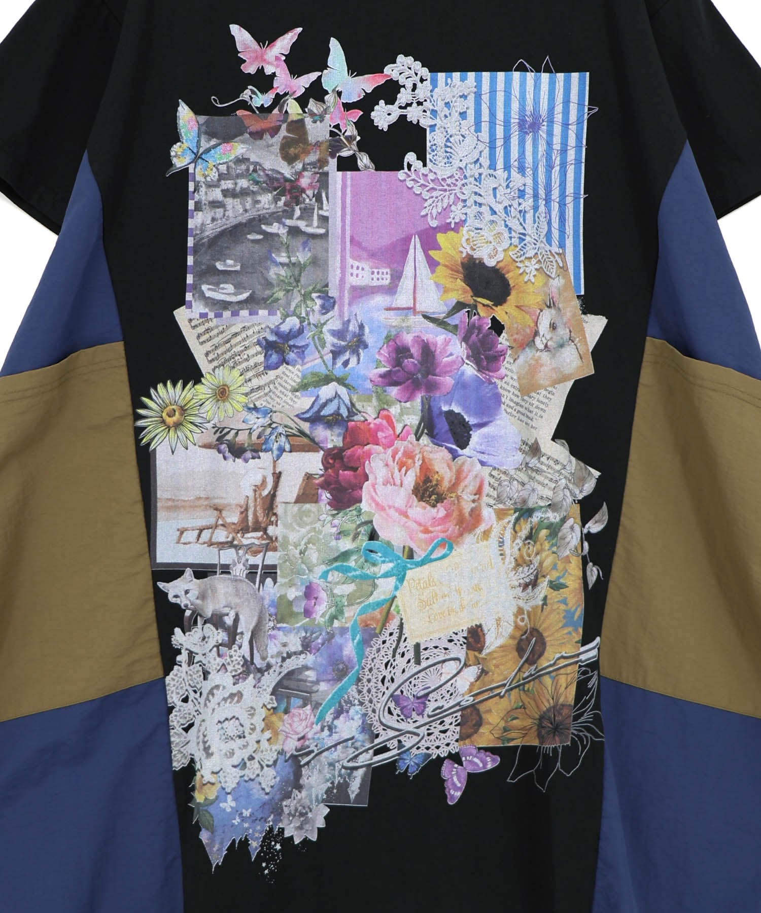 562259：夏の花コラージュ柄 異素材切替ワンピースの通販-ScoLar