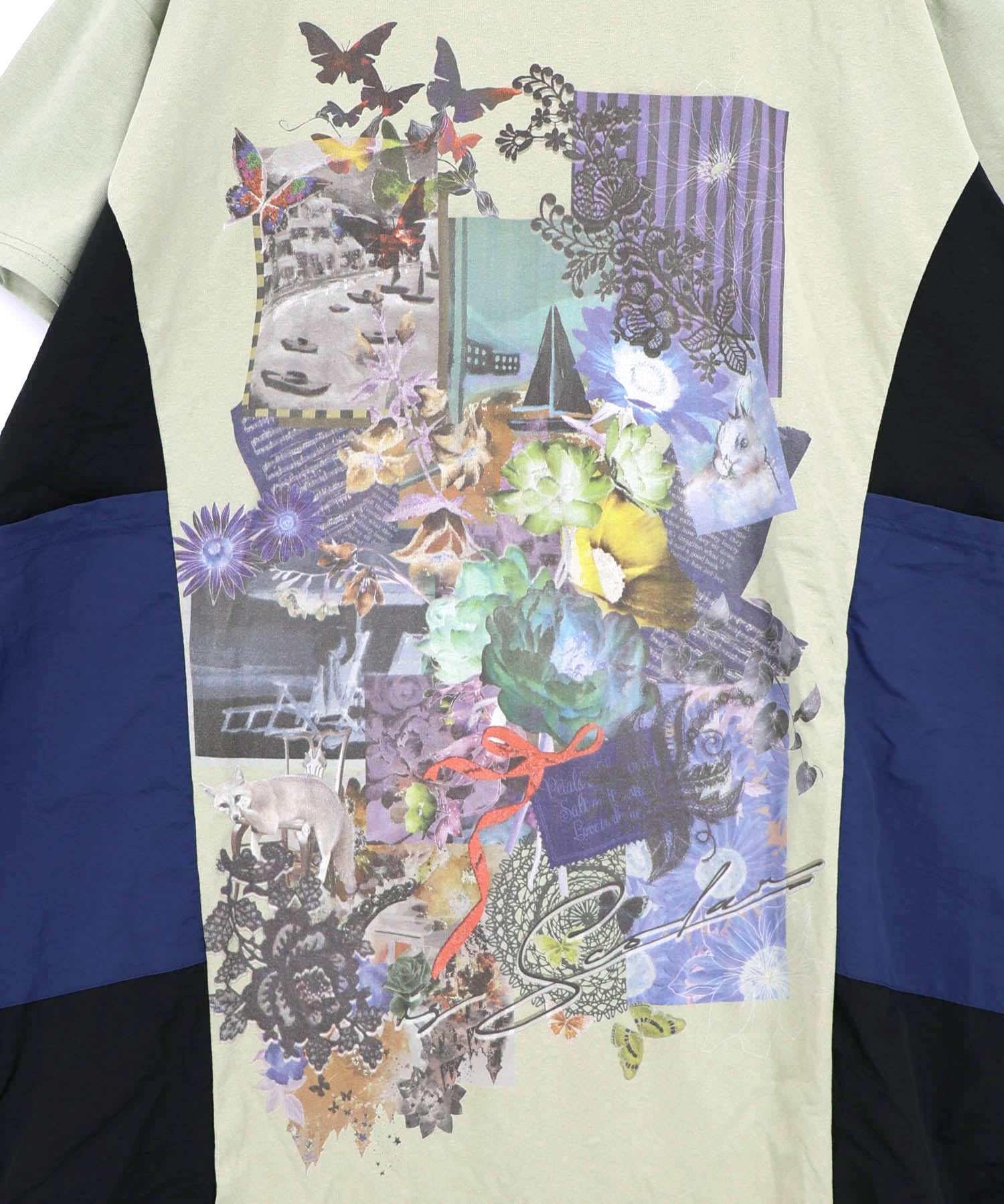 562259：夏の花コラージュ柄 異素材切替ワンピースの通販-ScoLar