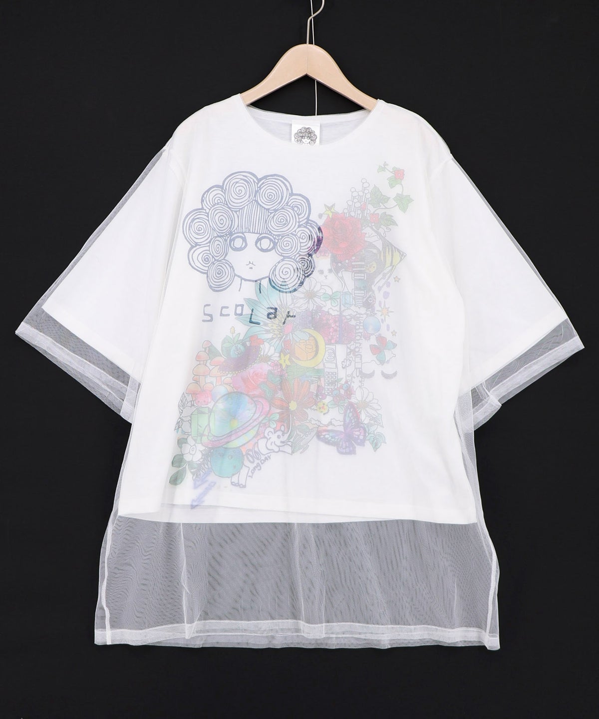 スカラーちゃん×花×惑星柄 チュール重ねTシャツ-9