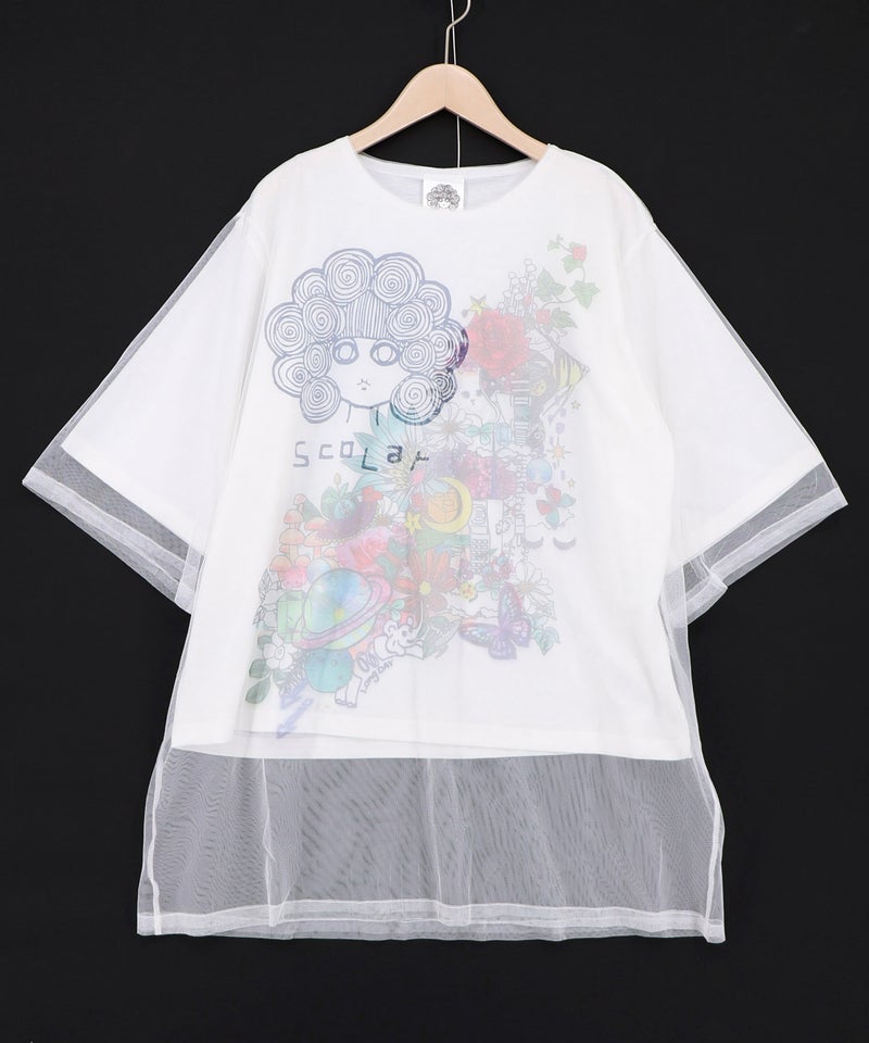 スカラーちゃん×花×惑星柄 チュール重ねTシャツ-9