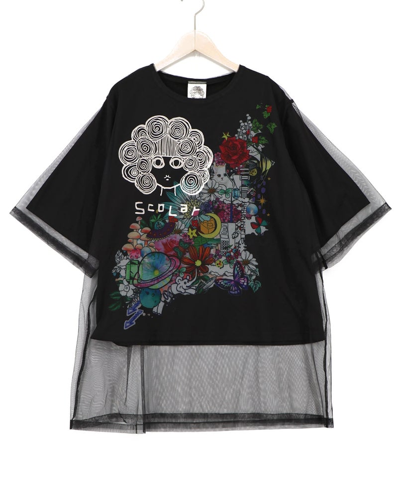 スカラーちゃん×花×惑星柄 チュール重ねTシャツ-11