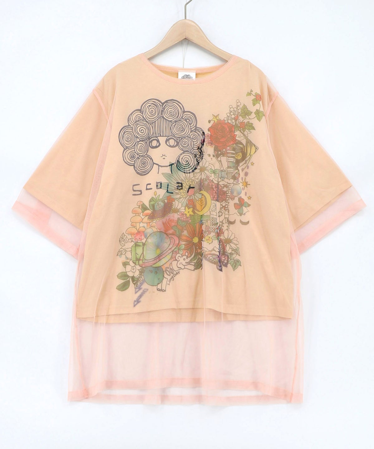 スカラーちゃん×花×惑星柄 チュール重ねTシャツ-13