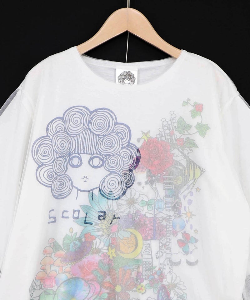 スカラーちゃん×花×惑星柄 チュール重ねTシャツ-15