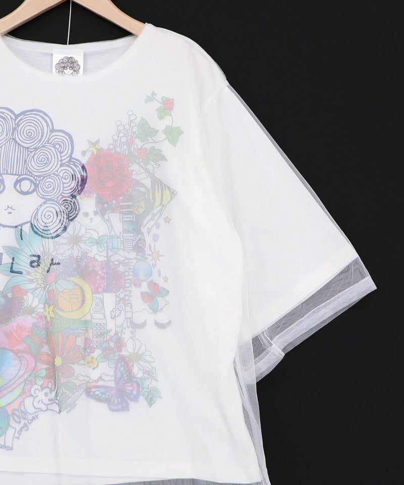 スカラーちゃん×花×惑星柄 チュール重ねTシャツ-16