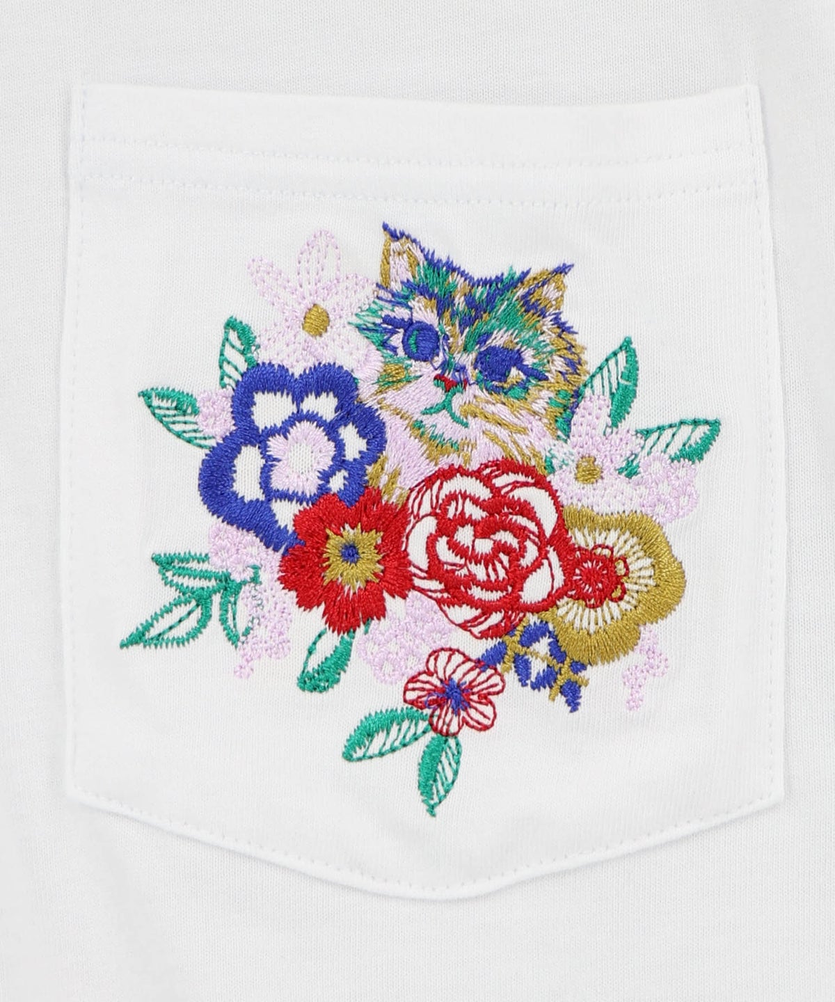 花ネコワンポイント刺繍 無地orボーダーTシャツ-15
