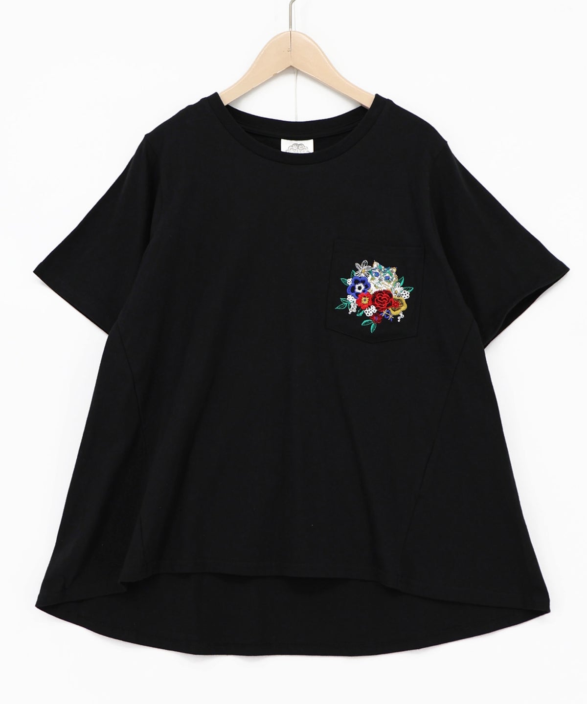 花ネコワンポイント刺繍 無地orボーダーTシャツ-18