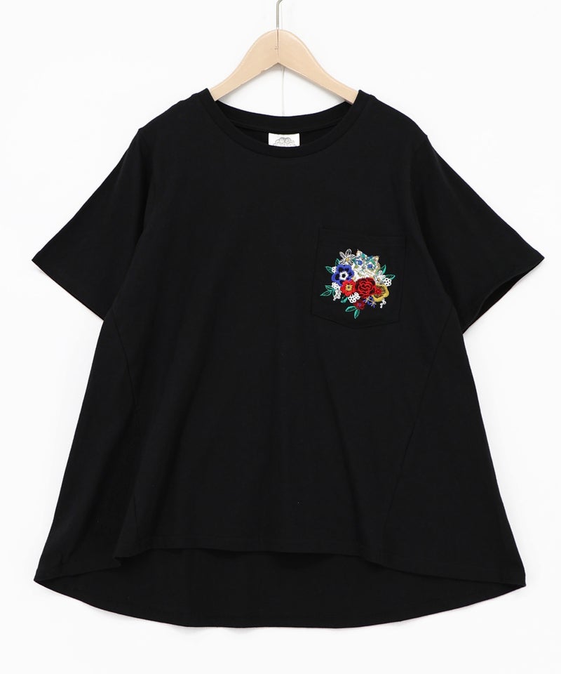 花ネコワンポイント刺繍 無地orボーダーTシャツ-18