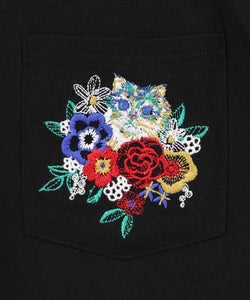 花ネコワンポイント刺繍 無地orボーダーTシャツ-19