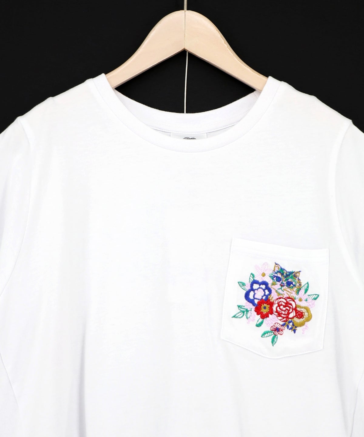 花ネコワンポイント刺繍 無地orボーダーTシャツ-20