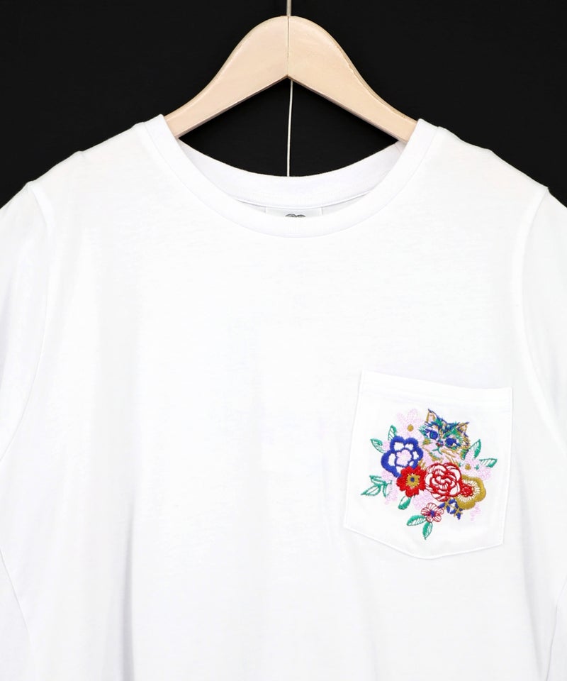 花ネコワンポイント刺繍 無地orボーダーTシャツ-20