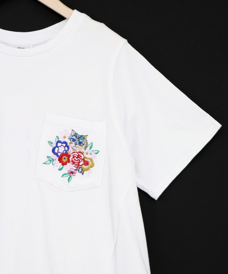 花ネコワンポイント刺繍 無地orボーダーTシャツ-21