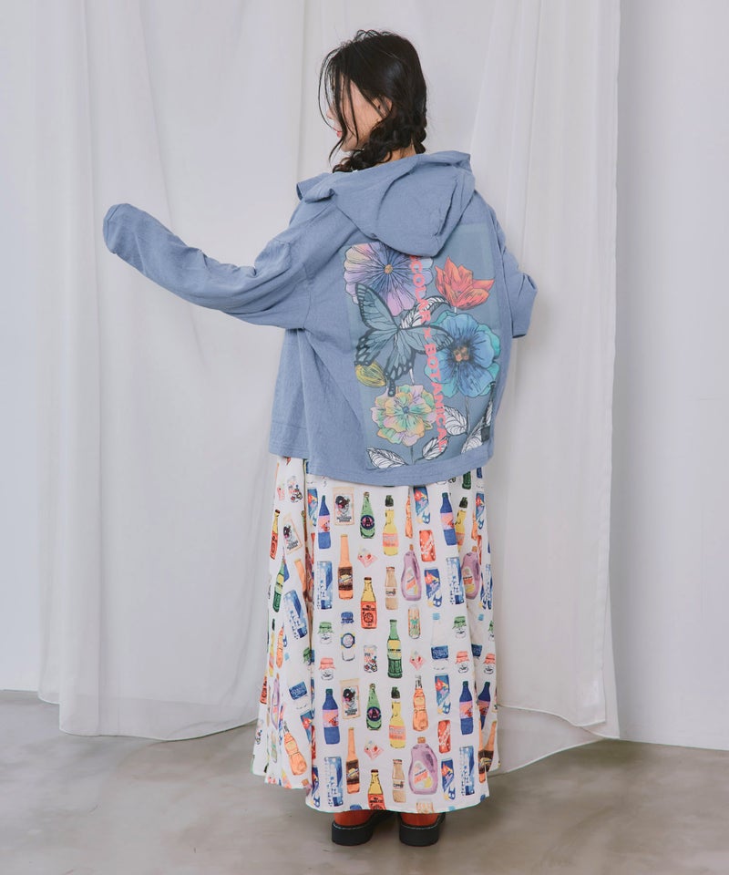 花蝶バックアップリケ ローズジャガードパーカー-5