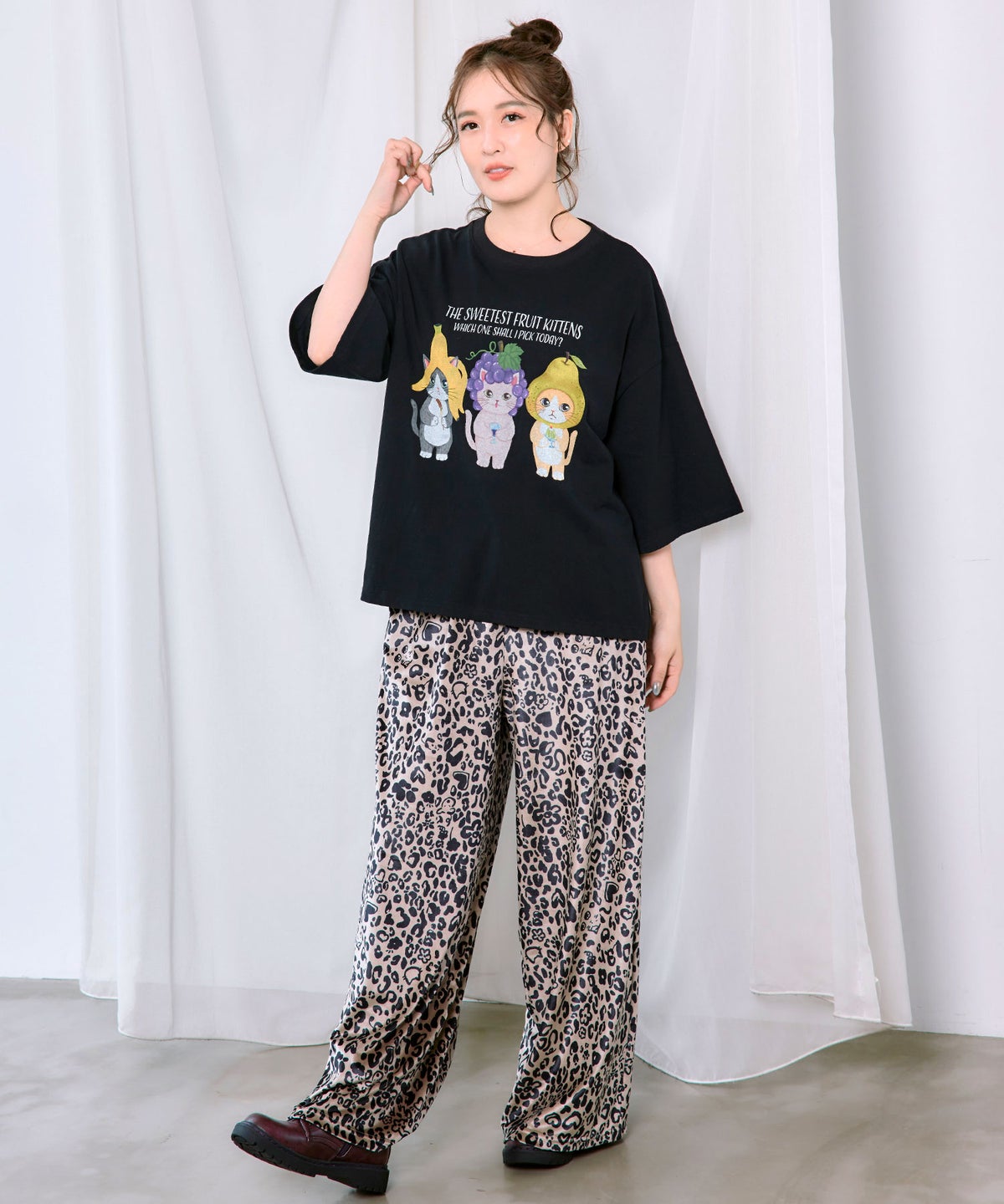 フルーツにゃんず柄 Tシャツ-2