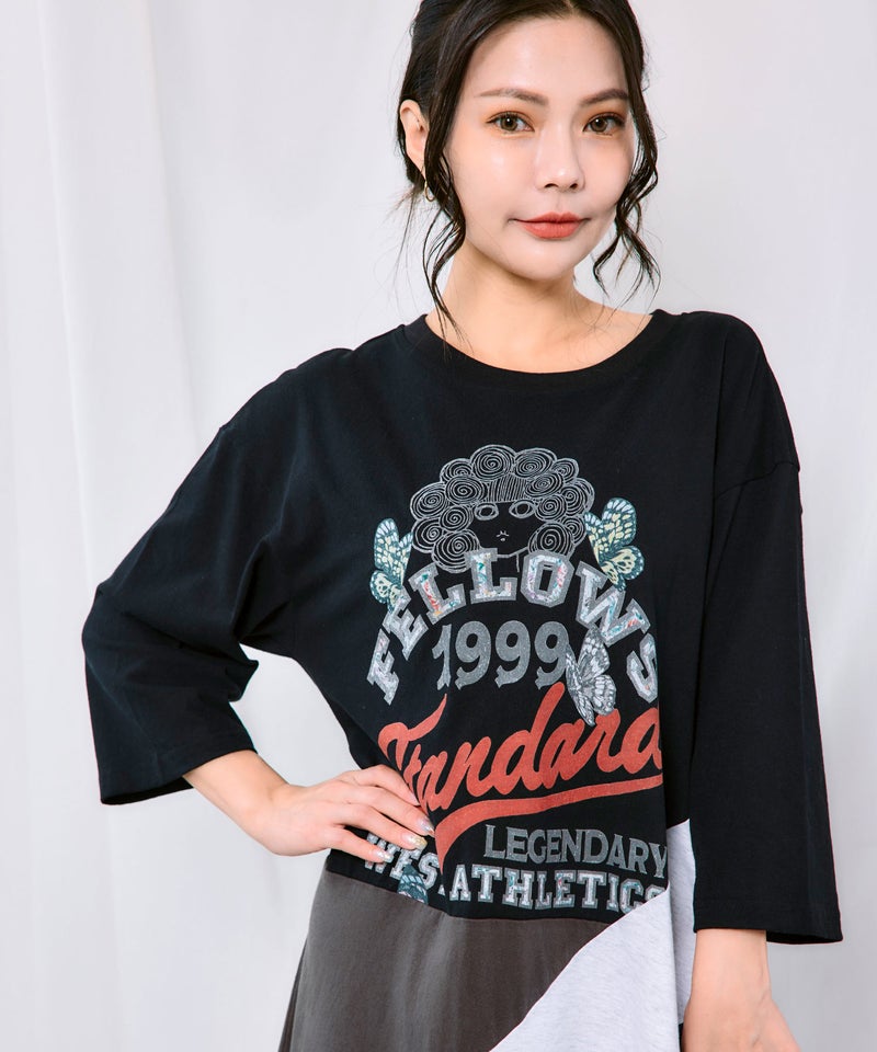 アメリカン風ロゴ 配色Tシャツワンピース-6