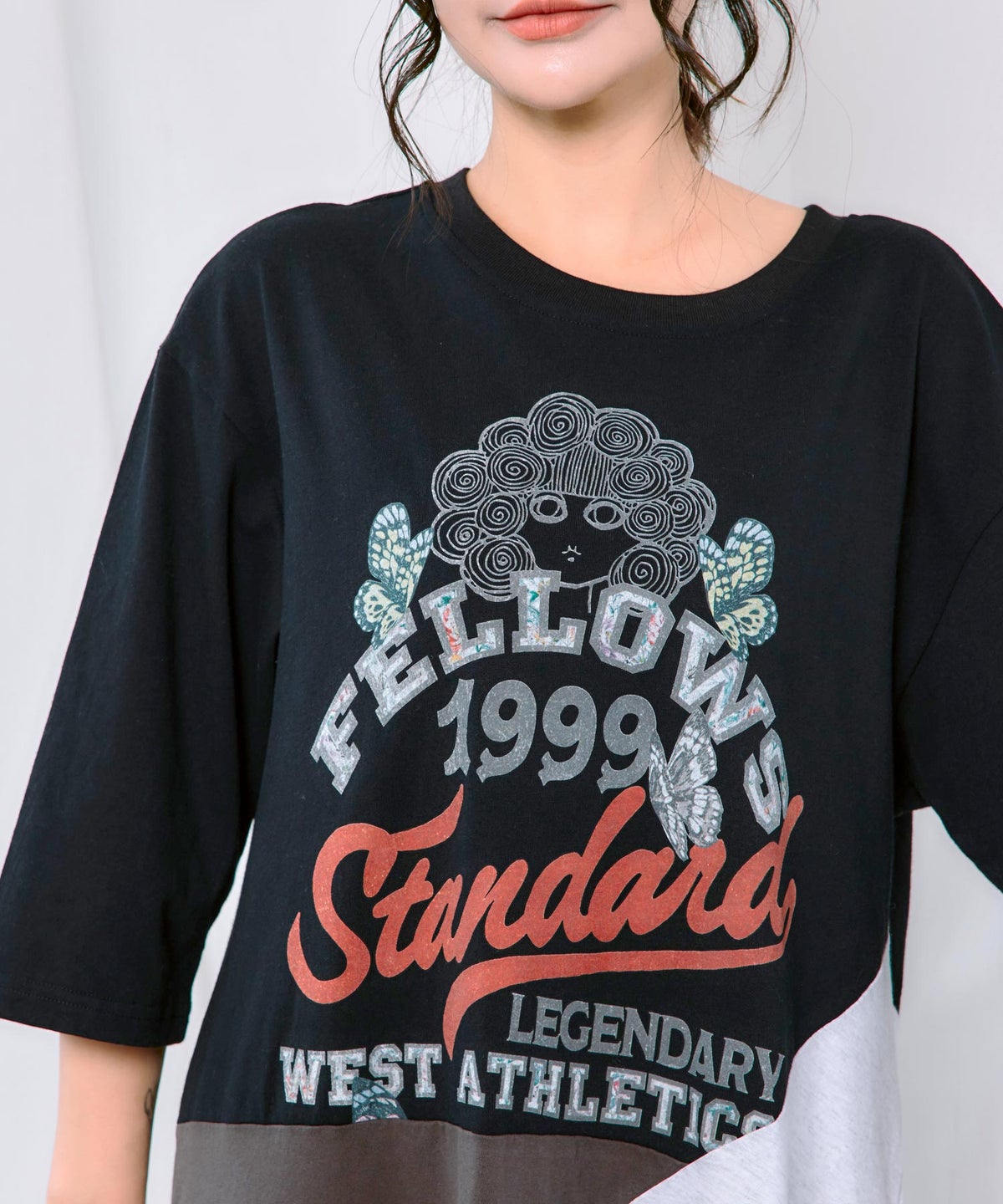 アメリカン風ロゴ 配色Tシャツワンピース-7