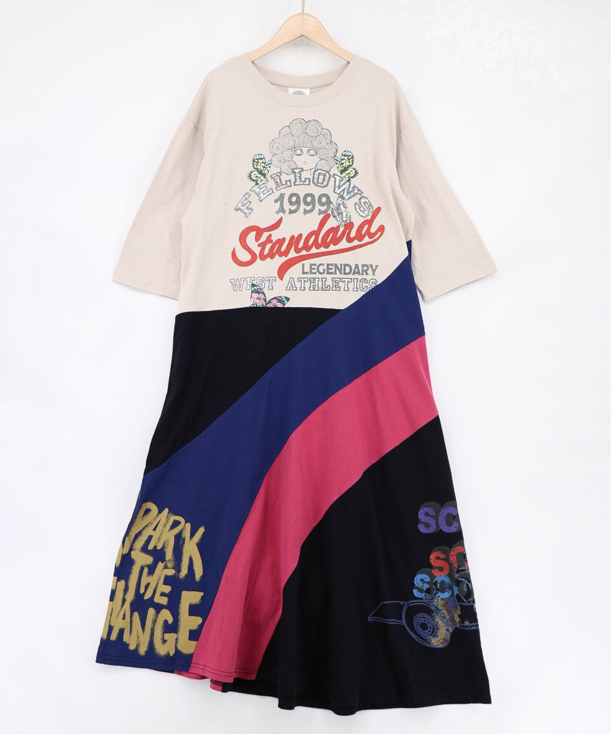 アメリカン風ロゴ 配色Tシャツワンピース-8