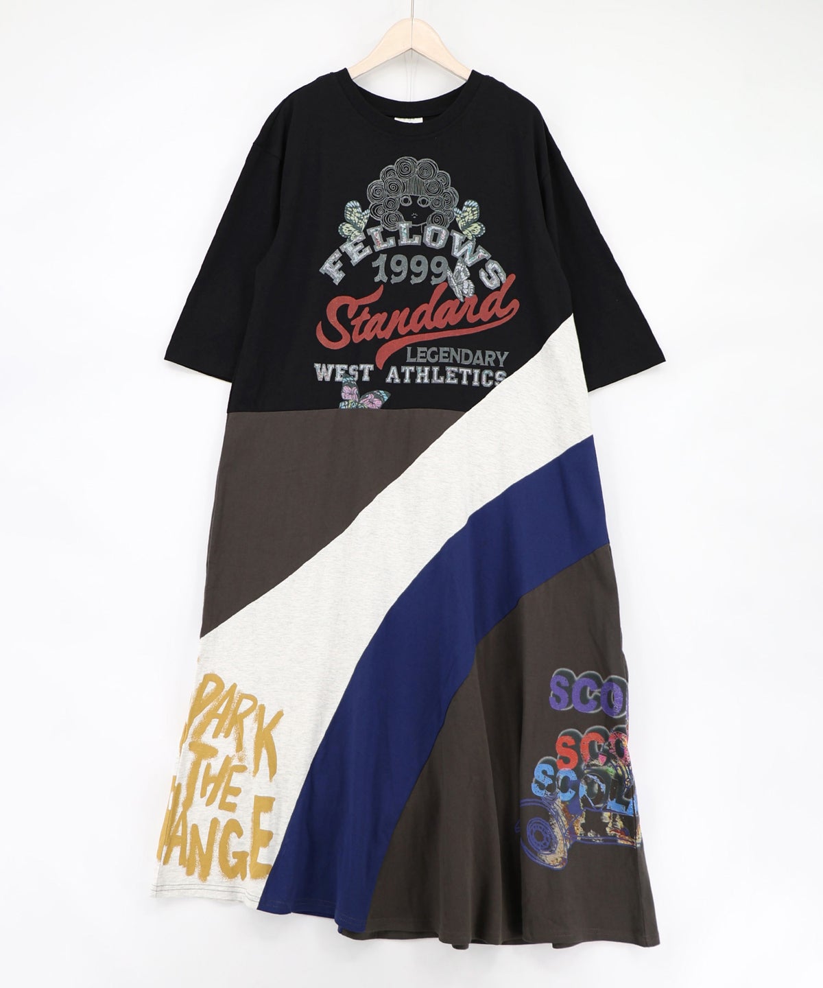 アメリカン風ロゴ 配色Tシャツワンピース-11