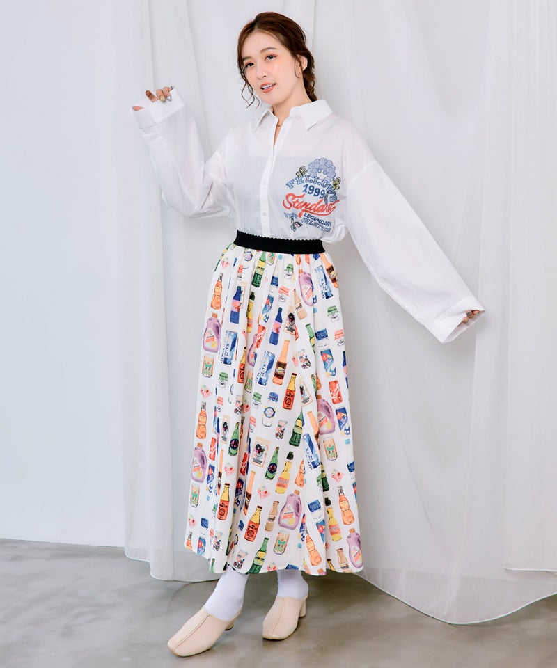 2素材展開 ポップロゴお花バックプリントシャツ-2