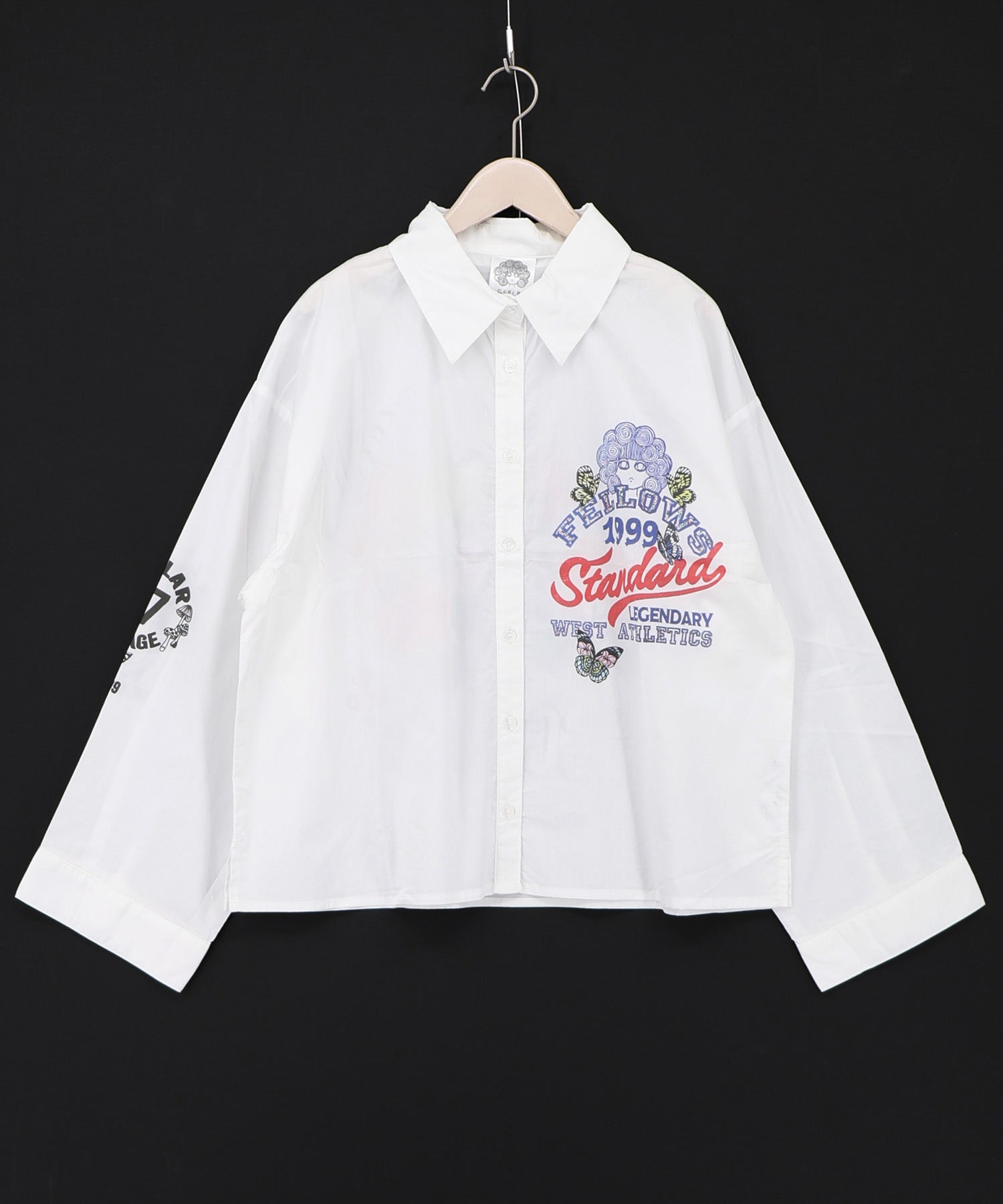 163620：2素材展開 ポップロゴお花バックプリントシャツの通販-ScoLar