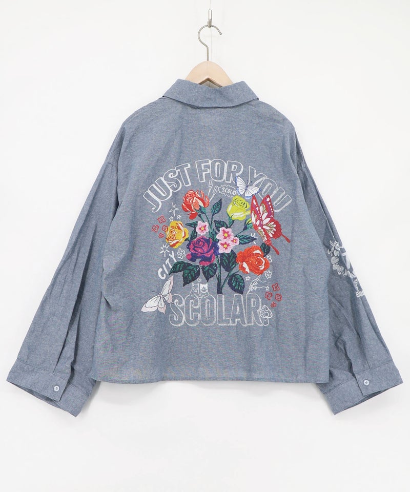 2素材展開 ポップロゴお花バックプリントシャツ-12