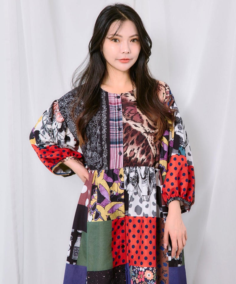 POPコラージュ総柄シャツワンピ-1