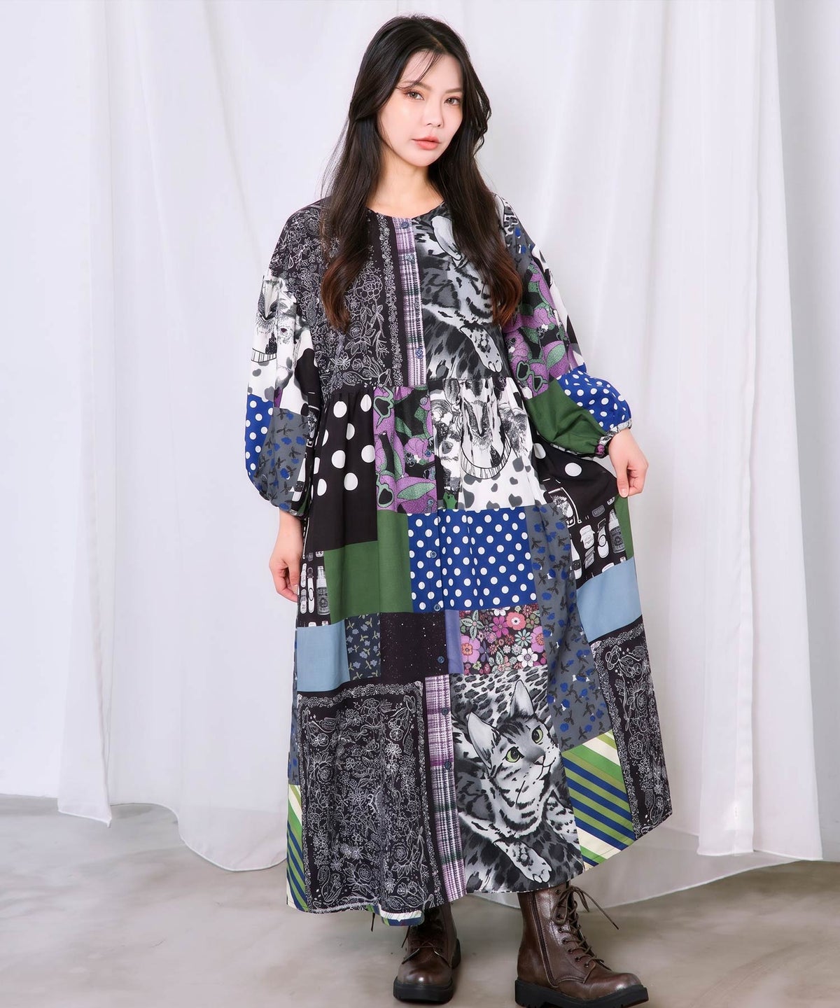 POPコラージュ総柄シャツワンピ-1