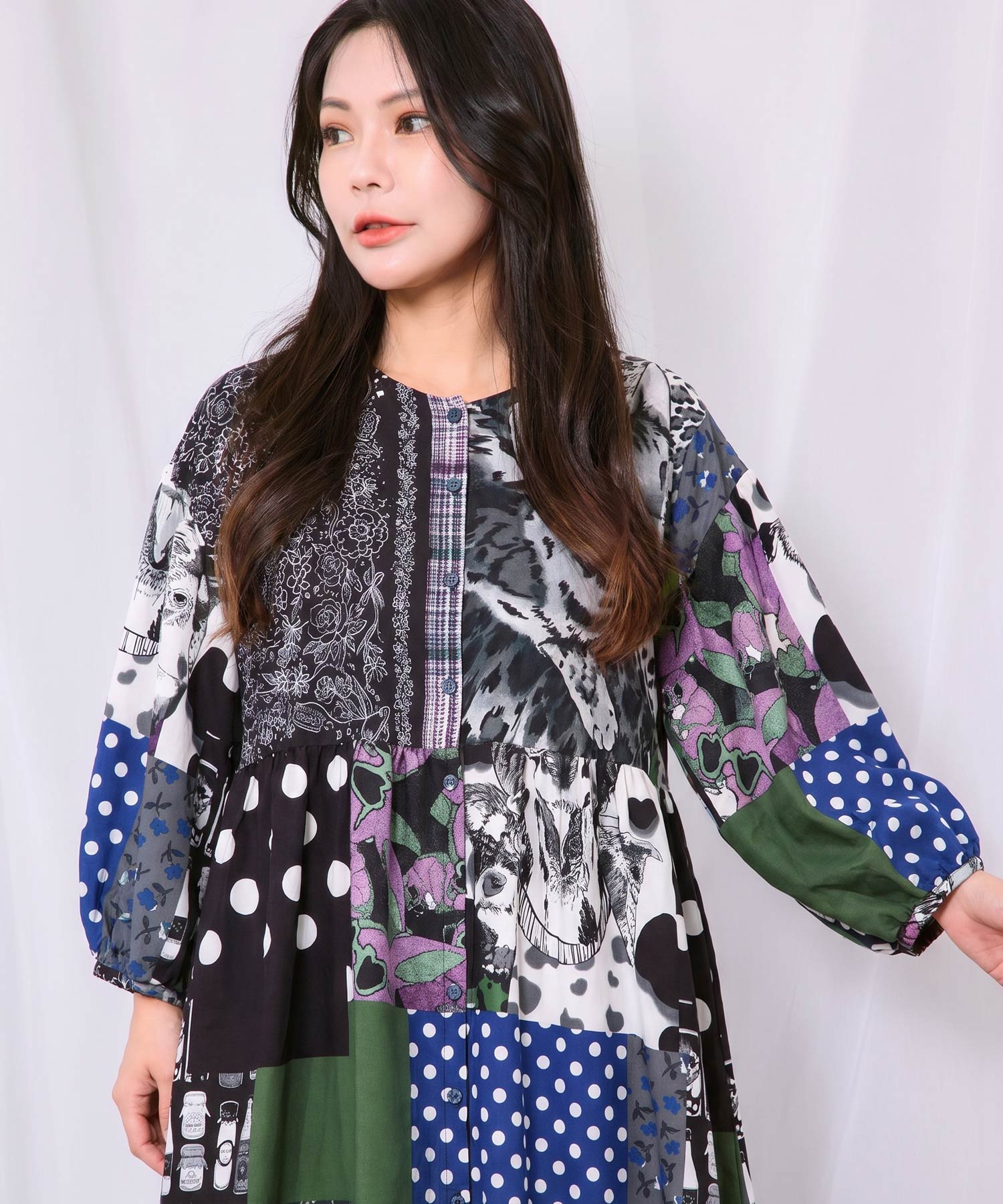 スカラー　scolar 163613：POPコラージュ総柄シャツワンピース 163613：POPコラージュ総柄シャツワンピースの通販-ScoLar
