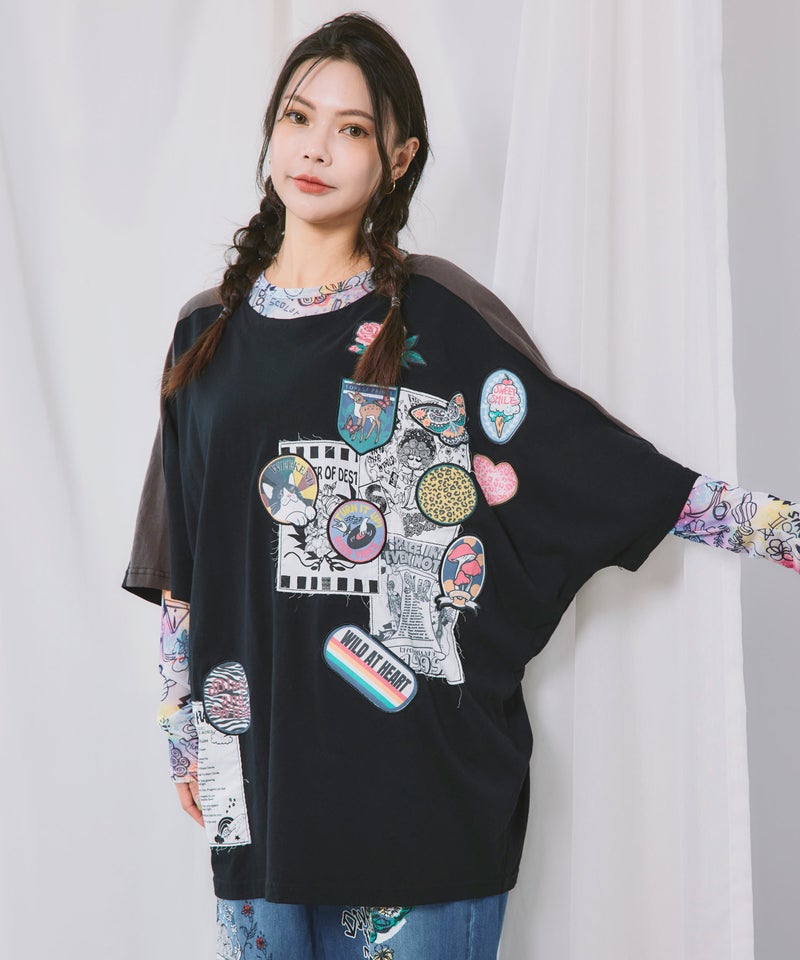 アップリケ×ワッペン コラージュ風チュニック-1