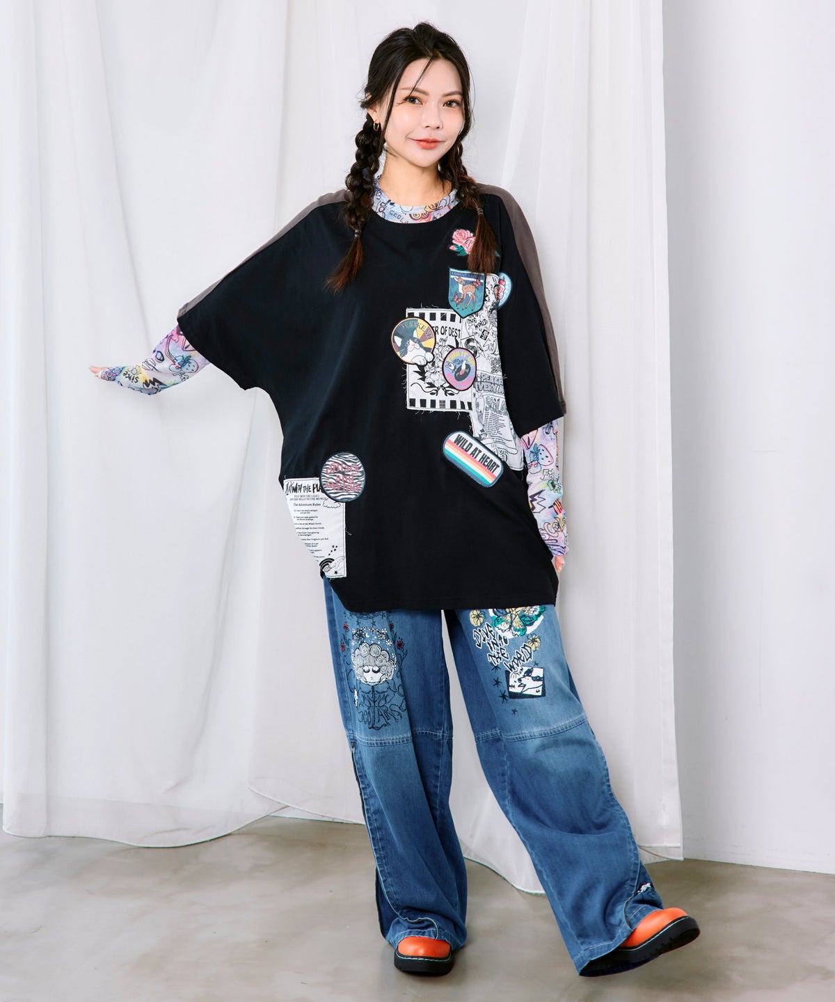 アップリケ×ワッペン コラージュ風チュニック-2