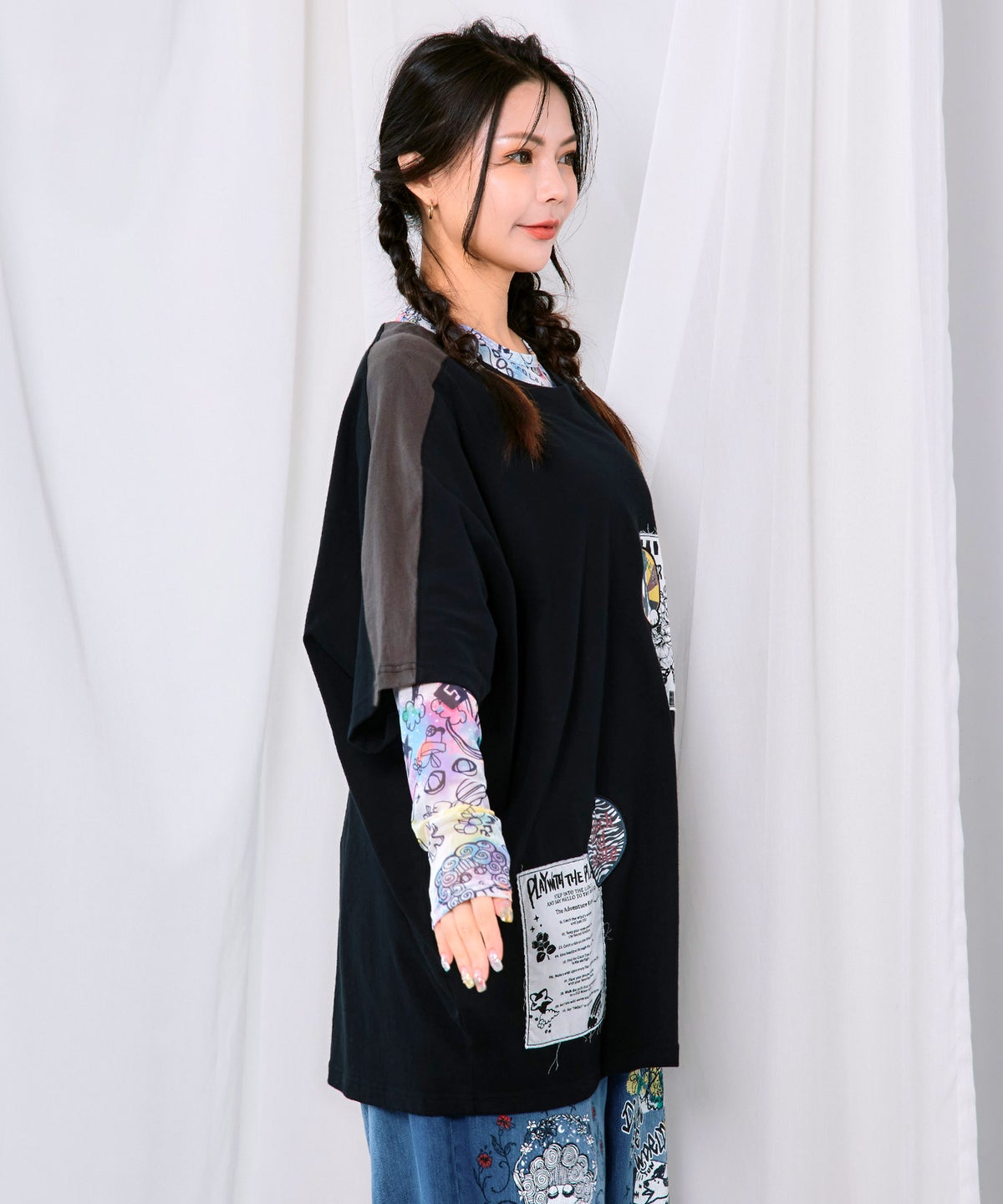 アップリケ×ワッペン コラージュ風チュニック-3