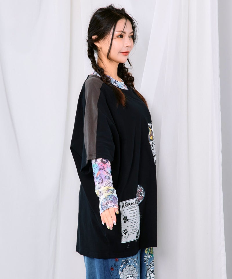 アップリケ×ワッペン コラージュ風チュニック-3