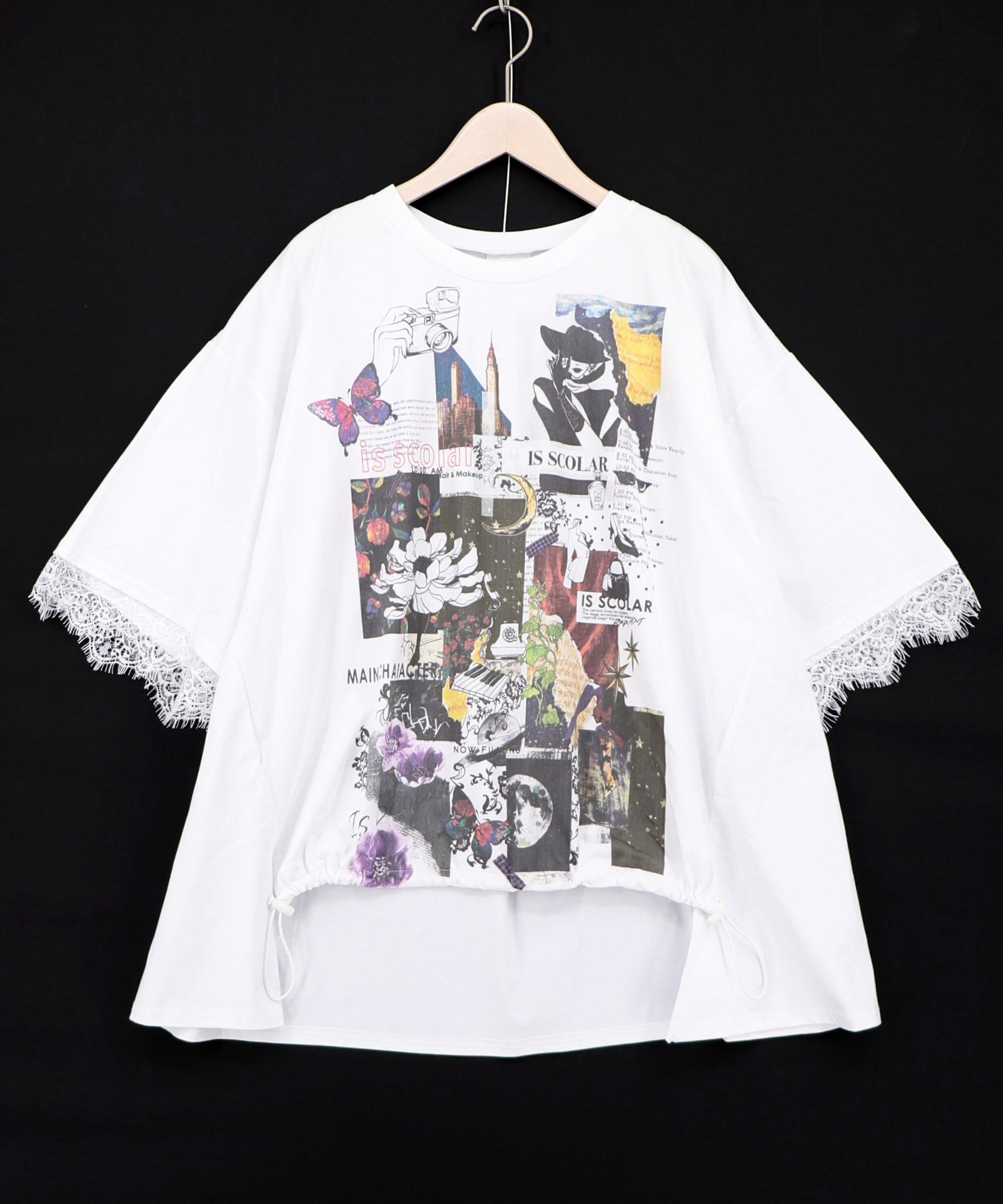 563218：アートコラージュ柄 天竺×レースTシャツの通販-ScoLar