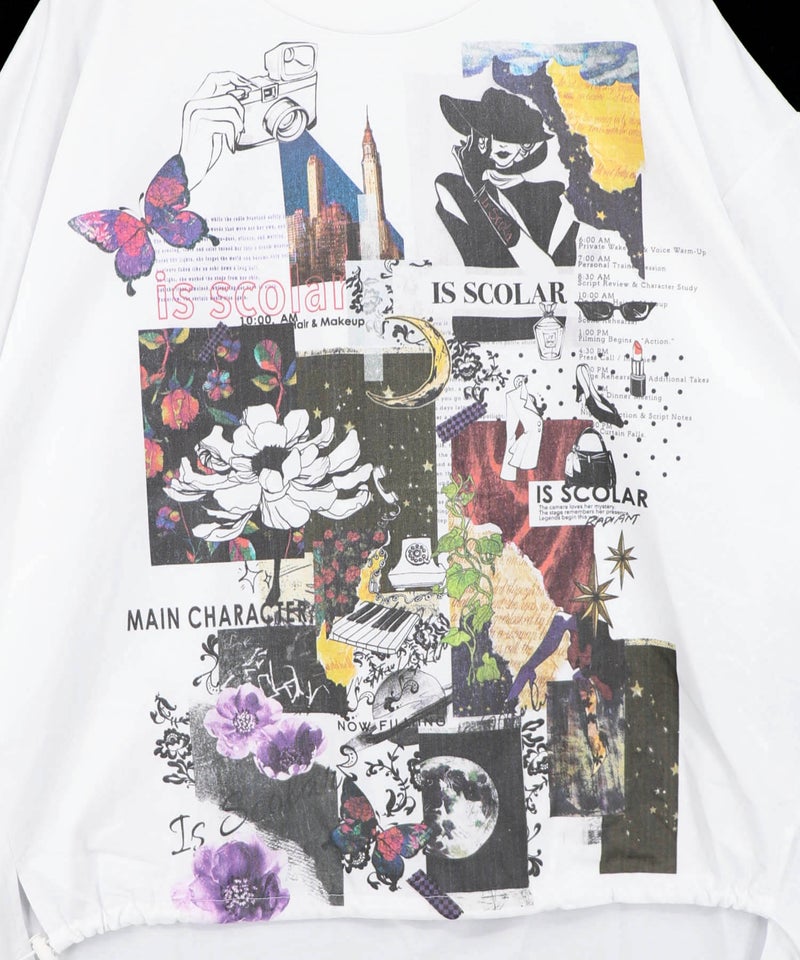 アートコラージュ柄 天竺×レースTシャツ-9