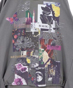 アートコラージュ柄 天竺×レースTシャツ-11