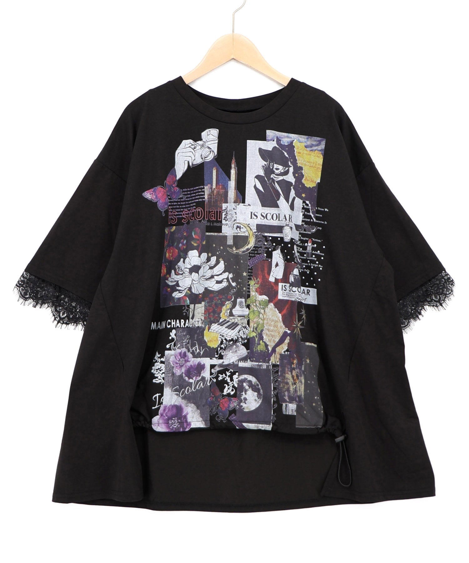 563218：アートコラージュ柄 天竺×レースTシャツの通販-ScoLar