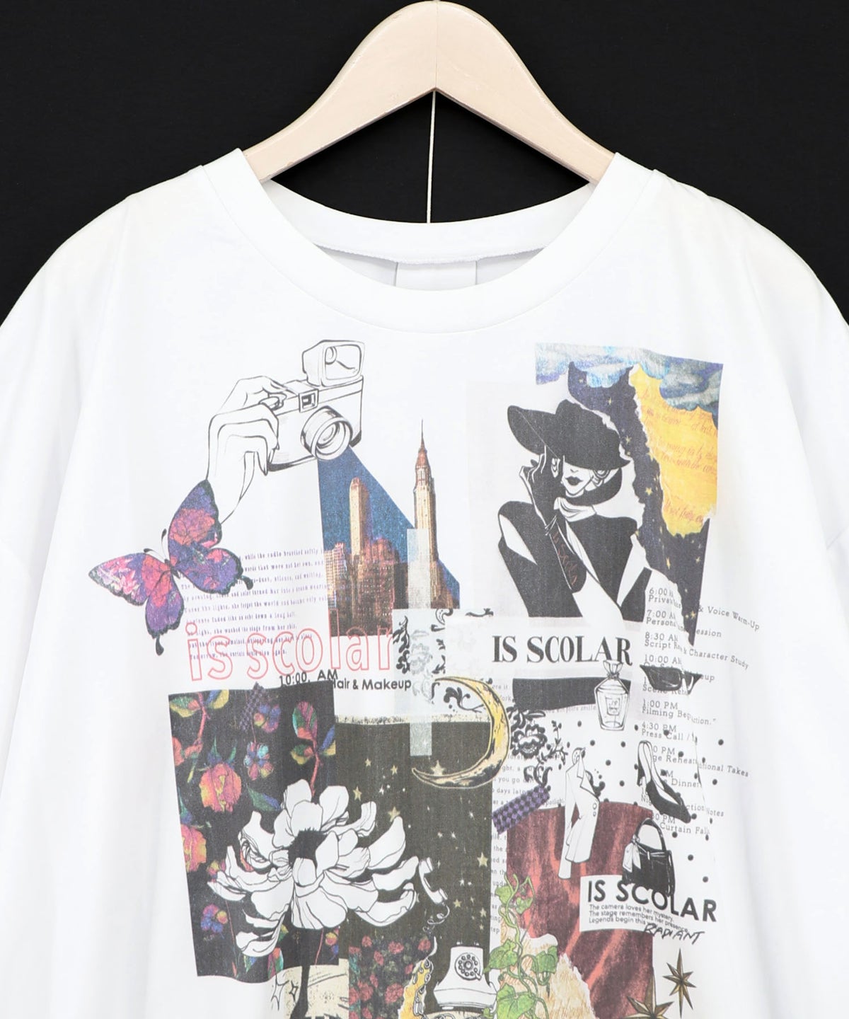 アートコラージュ柄 天竺×レースTシャツ-14